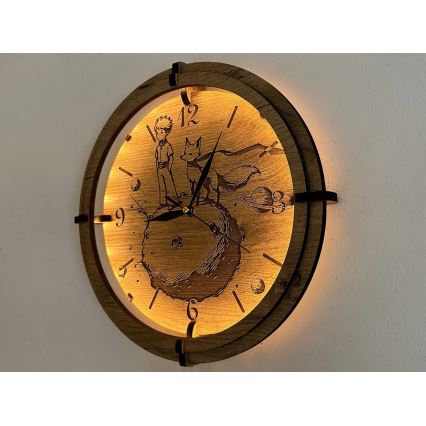 Li-Go 23712/DUB/BAT2 - LED prigušivi sat s senzorom pokreta LED/10W/5V 20000 mAh + 1xAA Ø 32 cm hrast/Mali princ