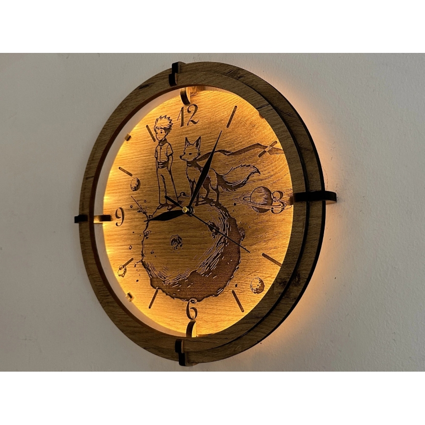 Li-Go 23712/DUB/BAT2 - LED prigušivi sat s senzorom pokreta LED/10W/5V 20000 mAh + 1xAA Ø 32 cm hrast/Mali princ