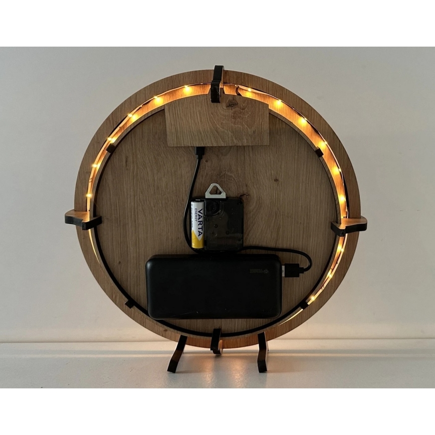 Li-Go 23712/DUB/BAT2 - LED prigušivi sat s senzorom pokreta LED/10W/5V 20000 mAh + 1xAA Ø 32 cm hrast/Mali princ