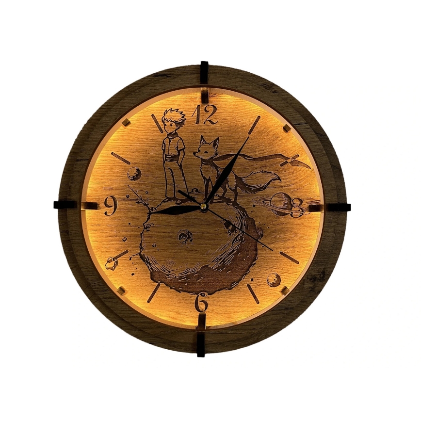 Li-Go 23712/DUB/BAT2 - LED prigušivi sat s senzorom pokreta LED/10W/5V 20000 mAh + 1xAA Ø 32 cm hrast/Mali princ