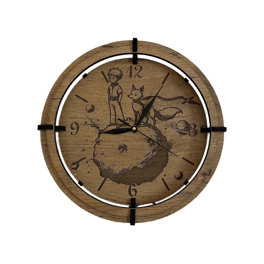 Li-Go 23712/DUB/BAT2 - LED prigušivi sat s senzorom pokreta LED/10W/5V 20000 mAh + 1xAA Ø 32 cm hrast/Mali princ