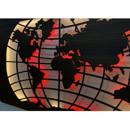 Li-Go 4709/DUB2 - LED RGBW zidna dekoracija s mogućnošću prigušivanja LED/24W/230V 125x74 cm hrast/karta svijeta s paralelama + daljinski upravljač