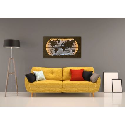 Li-Go 4868/DUB2 - LED zidna dekoracija s mogućnošću prigušivanja LED/24W/230V 110x60 cm hrast/Karta svijeta — paralelne linije