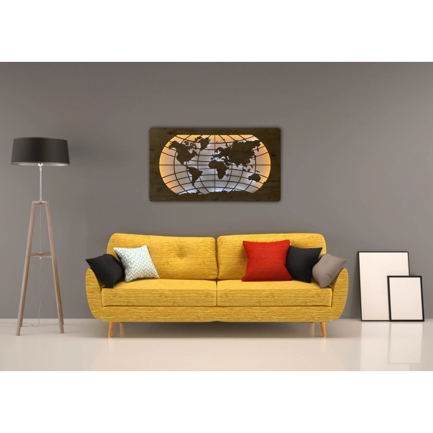 Li-Go 4868/DUB2 - LED zidna dekoracija s mogućnošću prigušivanja LED/24W/230V 110x60 cm hrast/Karta svijeta — paralelne linije