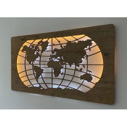 Li-Go 4868/DUB2 - LED zidna dekoracija s mogućnošću prigušivanja LED/24W/230V 110x60 cm hrast/Karta svijeta — paralelne linije