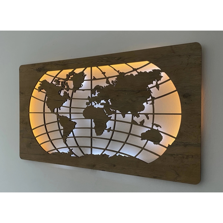 Li-Go 4868/DUB2 - LED zidna dekoracija s mogućnošću prigušivanja LED/24W/230V 110x60 cm hrast/Karta svijeta — paralelne linije