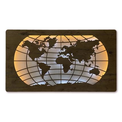 Li-Go 4868/DUB2 - LED zidna dekoracija s mogućnošću prigušivanja LED/24W/230V 110x60 cm hrast/Karta svijeta — paralelne linije