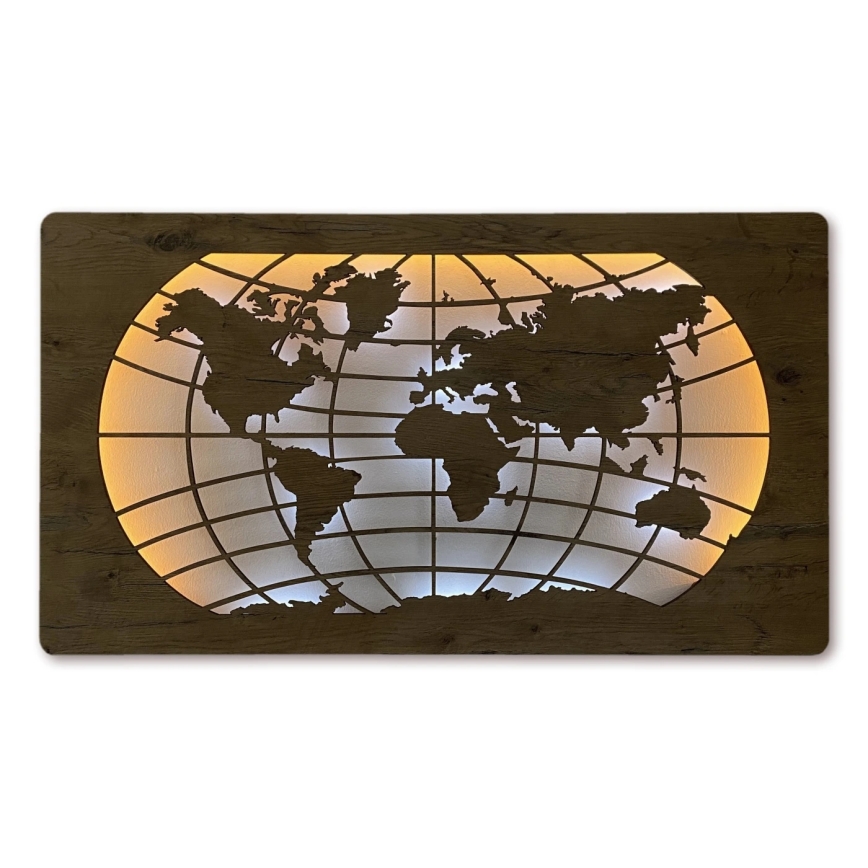 Li-Go 4868/DUB2 - LED zidna dekoracija s mogućnošću prigušivanja LED/24W/230V 110x60 cm hrast/Karta svijeta — paralelne linije