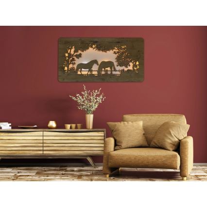 Li-Go 5012/B/4 - LED podesiva zidna dekoracija LED/10W/5V 30000 mAh 120x60 cm hrast/konji + daljinski upravljač