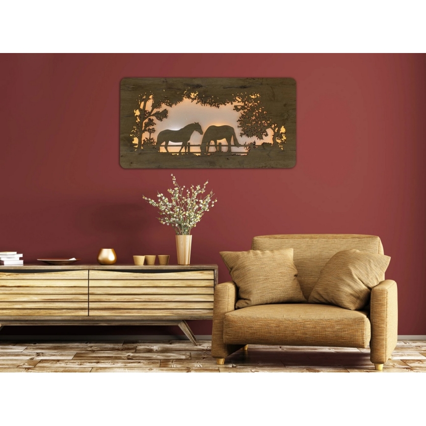 Li-Go 5012/B/4 - LED podesiva zidna dekoracija LED/10W/5V 30000 mAh 120x60 cm hrast/konji + daljinski upravljač