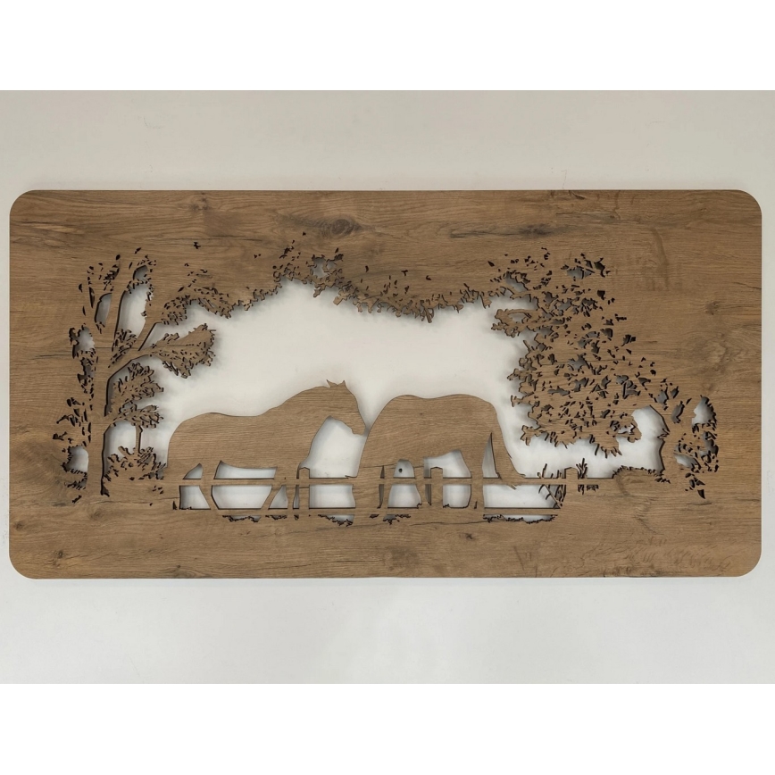 Li-Go 5012/B/4 - LED podesiva zidna dekoracija LED/10W/5V 30000 mAh 120x60 cm hrast/konji + daljinski upravljač