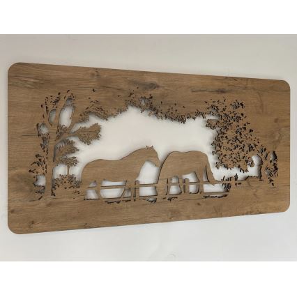 Li-Go 5012/B/4 - LED podesiva zidna dekoracija LED/10W/5V 30000 mAh 120x60 cm hrast/konji + daljinski upravljač