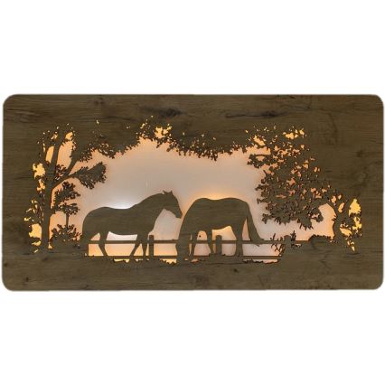 Li-Go 5012/B/4 - LED podesiva zidna dekoracija LED/10W/5V 30000 mAh 120x60 cm hrast/konji + daljinski upravljač