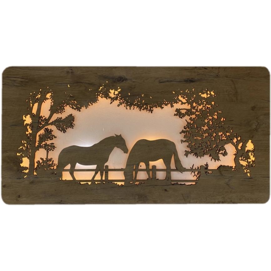 Li-Go 5012/B/4 - LED podesiva zidna dekoracija LED/10W/5V 30000 mAh 120x60 cm hrast/konji + daljinski upravljač