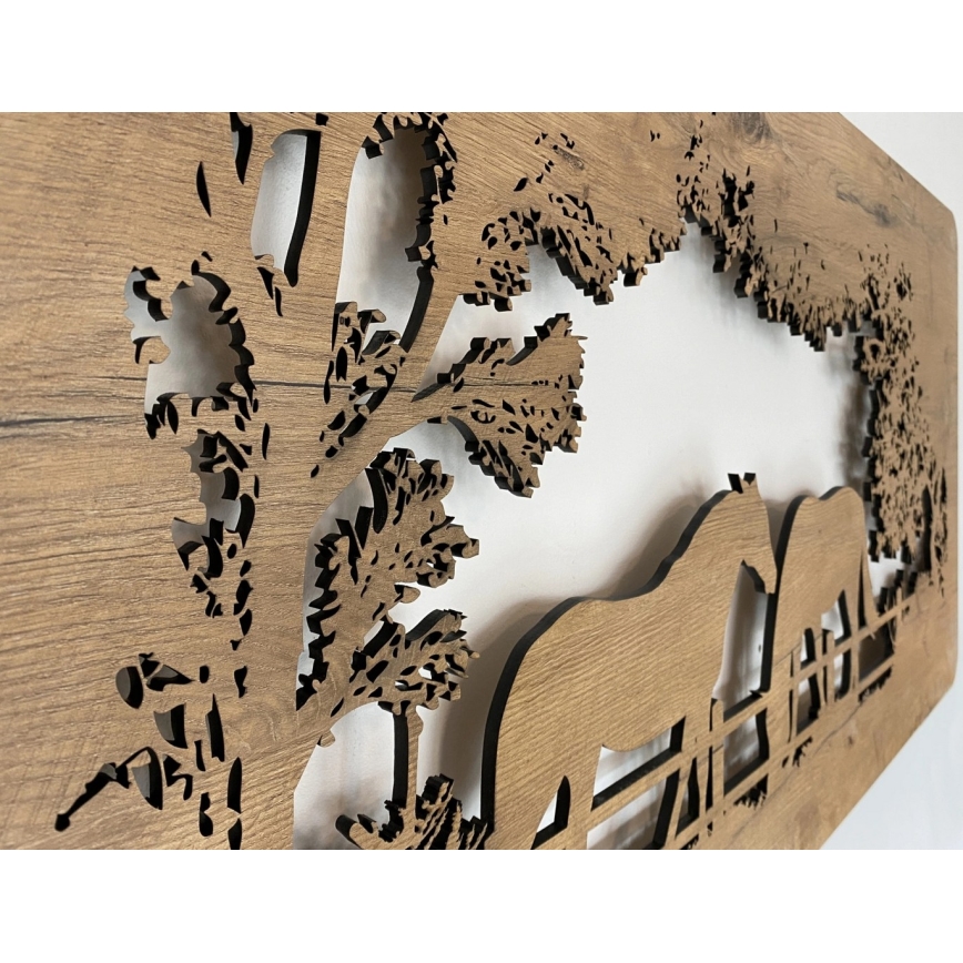 Li-Go 5012/B/4 - LED podesiva zidna dekoracija LED/10W/5V 30000 mAh 120x60 cm hrast/konji + daljinski upravljač