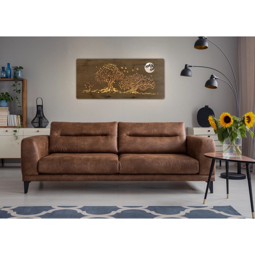 Li-Go 5042/DUB2 - LED zidna dekoracija s prigušivanjem LED/24W/230V 110x50 cm hrast/Tri hrasta i mjesec