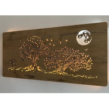 Li-Go 5042/DUB2 - LED zidna dekoracija s prigušivanjem LED/24W/230V 110x50 cm hrast/Tri hrasta i mjesec