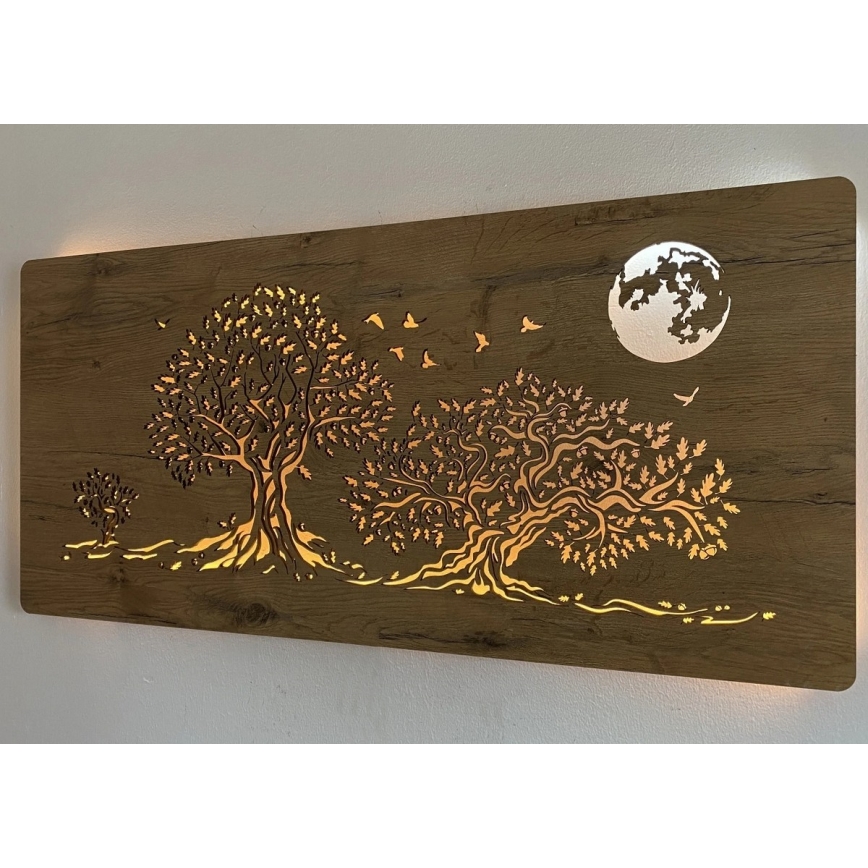 Li-Go 5042/DUB2 - LED zidna dekoracija s prigušivanjem LED/24W/230V 110x50 cm hrast/Tri hrasta i mjesec