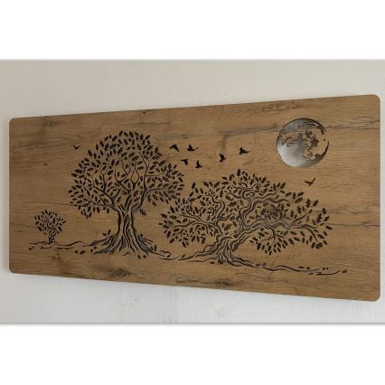 Li-Go 5042/DUB2 - LED zidna dekoracija s prigušivanjem LED/24W/230V 110x50 cm hrast/Tri hrasta i mjesec