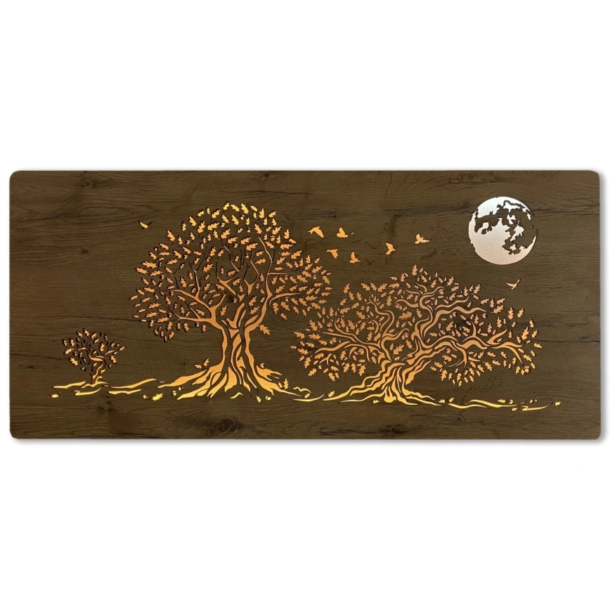 Li-Go 5042/DUB2 - LED zidna dekoracija s prigušivanjem LED/24W/230V 110x50 cm hrast/Tri hrasta i mjesec