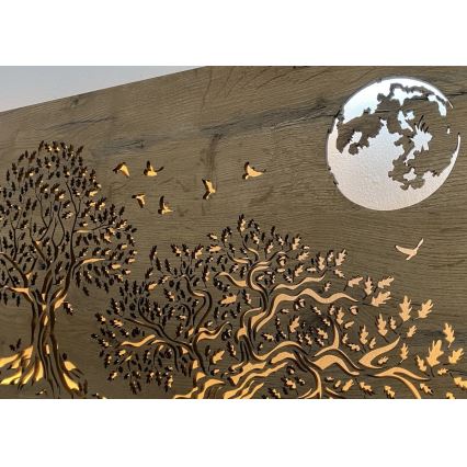 Li-Go 5042/DUB2 - LED zidna dekoracija s prigušivanjem LED/24W/230V 110x50 cm hrast/Tri hrasta i mjesec