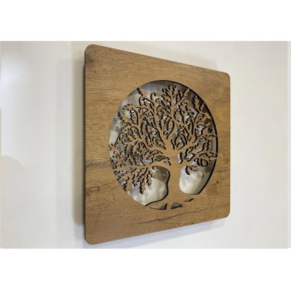 Li-Go 5275/DUB2 - LED prigušivi sat LED/10W/5V 20000 mAh 42x42 cm hrast/Hrast u krugu + daljinski upravljač