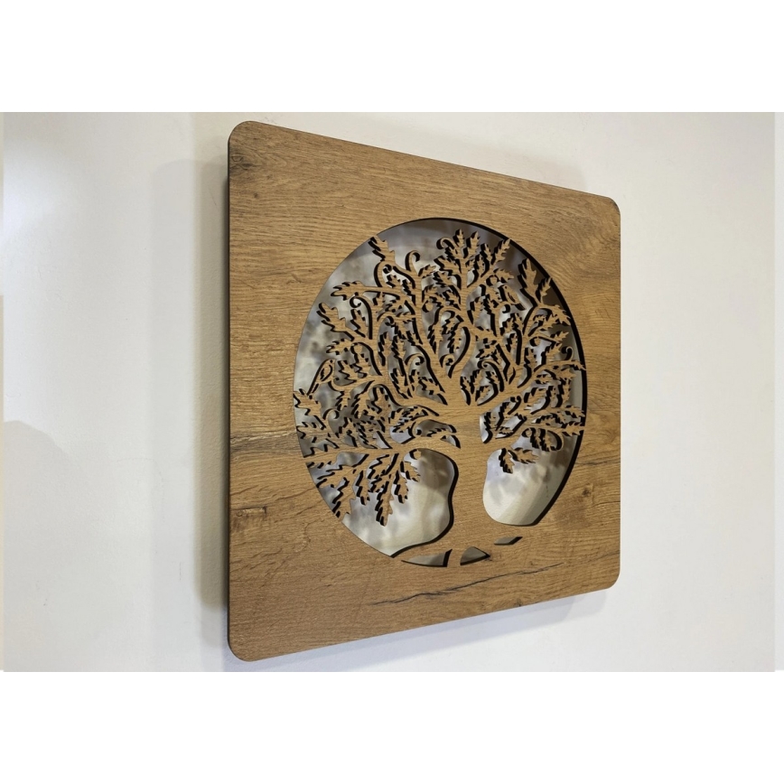 Li-Go 5275/DUB2 - LED prigušivi sat LED/10W/5V 20000 mAh 42x42 cm hrast/Hrast u krugu + daljinski upravljač