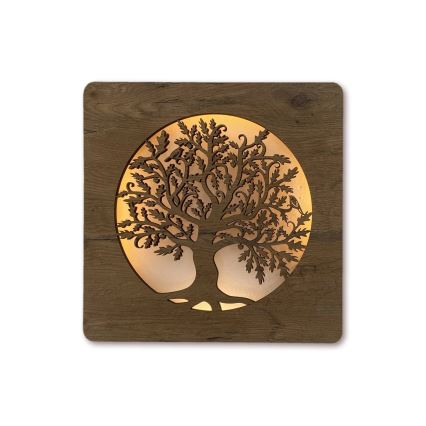 Li-Go 5275/DUB2 - LED prigušivi sat LED/10W/5V 20000 mAh 42x42 cm hrast/Hrast u krugu + daljinski upravljač