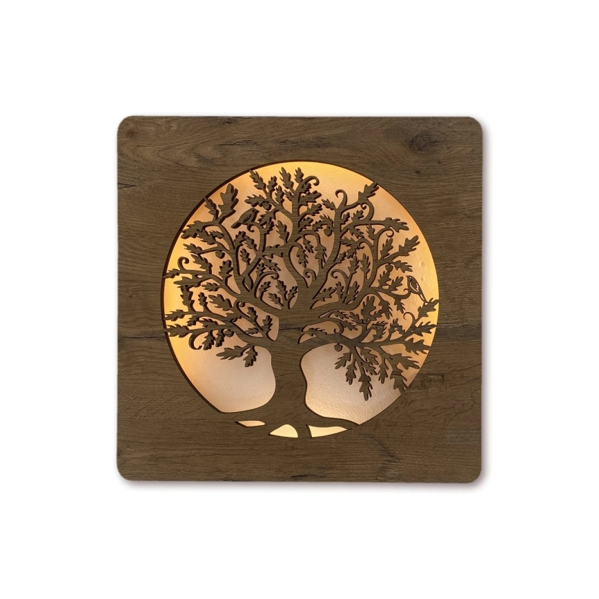 Li-Go 5275/DUB2 - LED prigušivi sat LED/10W/5V 20000 mAh 42x42 cm hrast/Hrast u krugu + daljinski upravljač