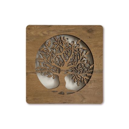 Li-Go 5275/DUB2 - LED prigušivi sat LED/10W/5V 20000 mAh 42x42 cm hrast/Hrast u krugu + daljinski upravljač