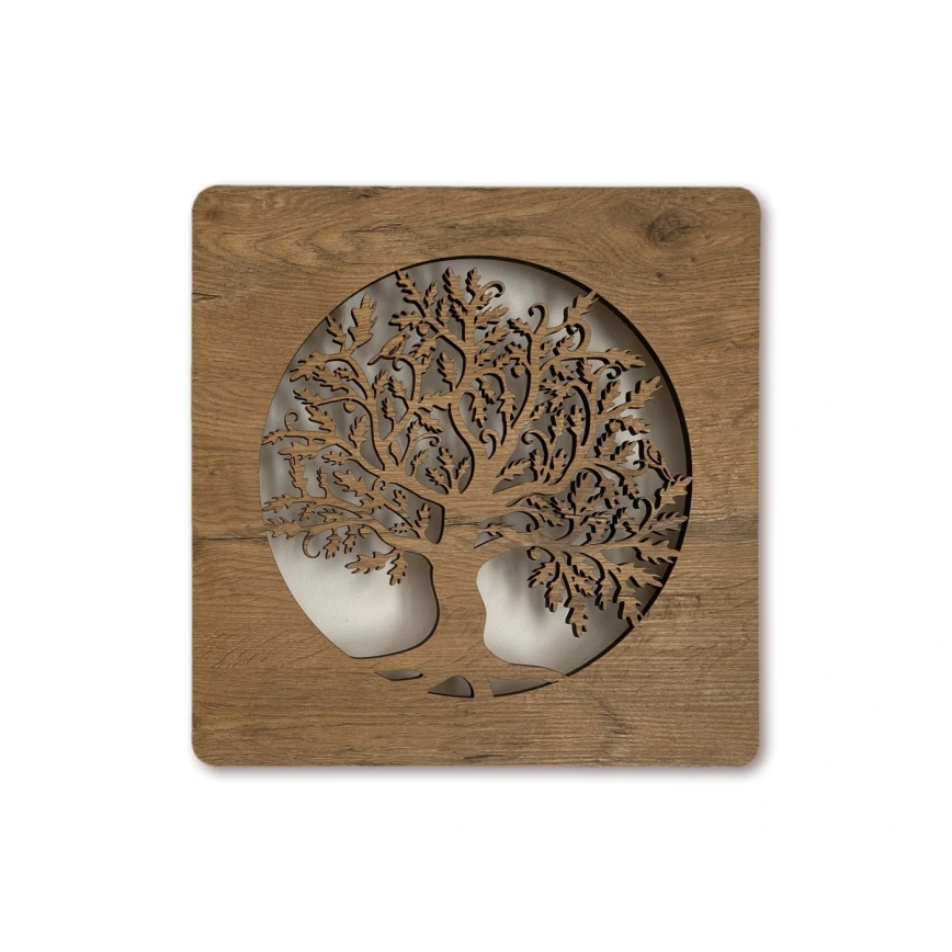 Li-Go 5275/DUB2 - LED zidna dekoracija s mogućnošću podešavanja svjetline LED/10W/5V 20000 mAh 42x42 cm hrast/Hrast u krugu + daljinsko upravljanje