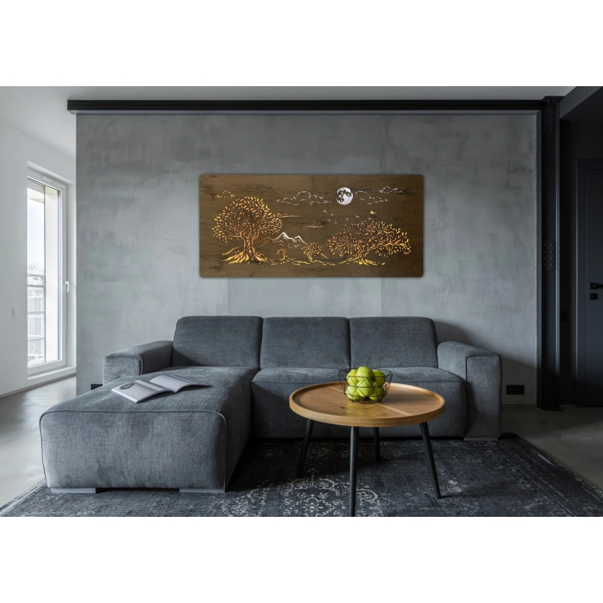 Li-Go 5478/DUB2 - LED zidna dekoracija s mogućnošću prigušivanja LED/24W/230V 130x60 cm hrast/Četiri hrasta i mjesec