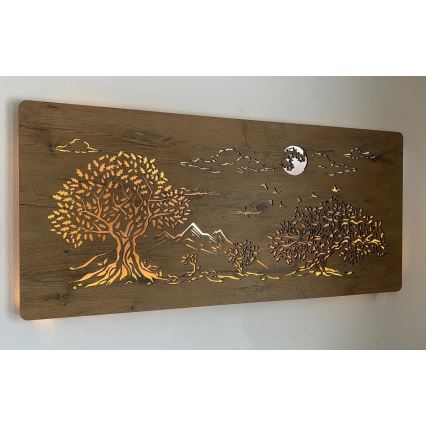 Li-Go 5478/DUB2 - LED zidna dekoracija s mogućnošću prigušivanja LED/24W/230V 130x60 cm hrast/Četiri hrasta i mjesec