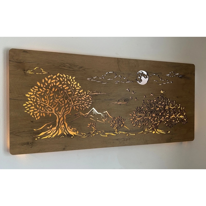 Li-Go 5478/DUB2 - LED zidna dekoracija s mogućnošću prigušivanja LED/24W/230V 130x60 cm hrast/Četiri hrasta i mjesec