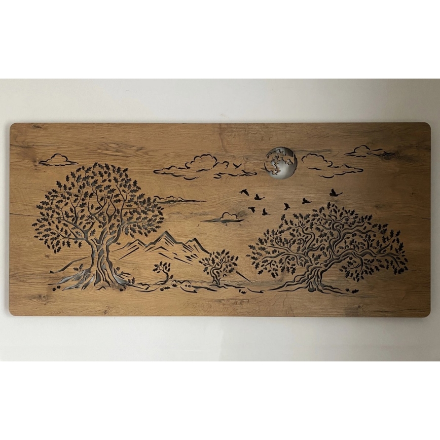 Li-Go 5478/DUB2 - LED zidna dekoracija s mogućnošću prigušivanja LED/24W/230V 130x60 cm hrast/Četiri hrasta i mjesec