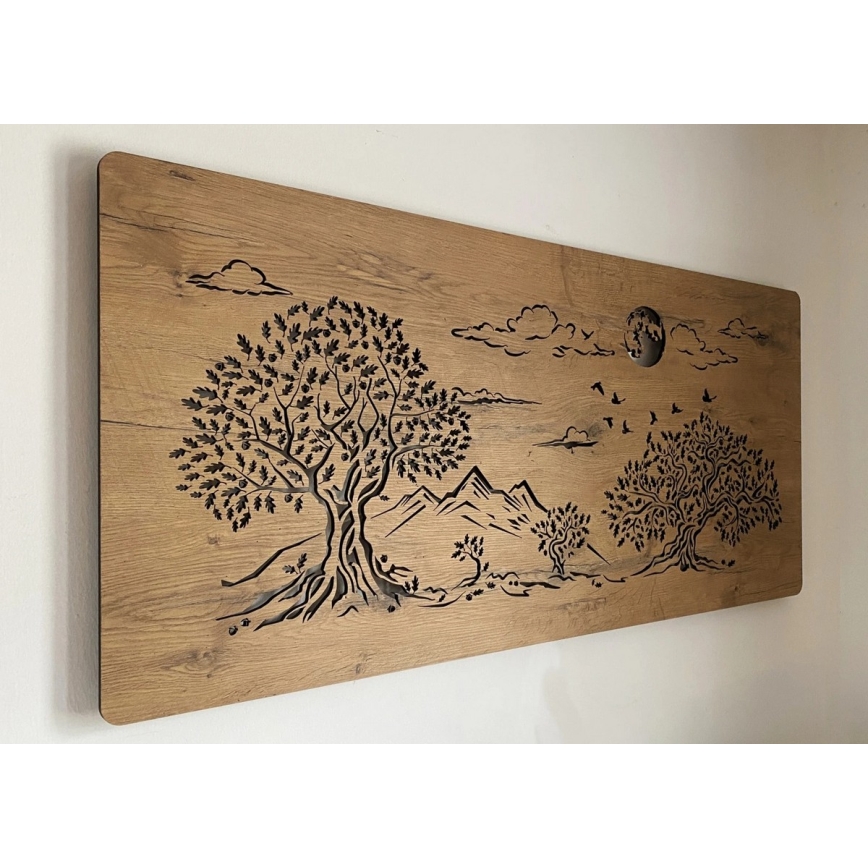 Li-Go 5478/DUB2 - LED zidna dekoracija s mogućnošću prigušivanja LED/24W/230V 130x60 cm hrast/Četiri hrasta i mjesec