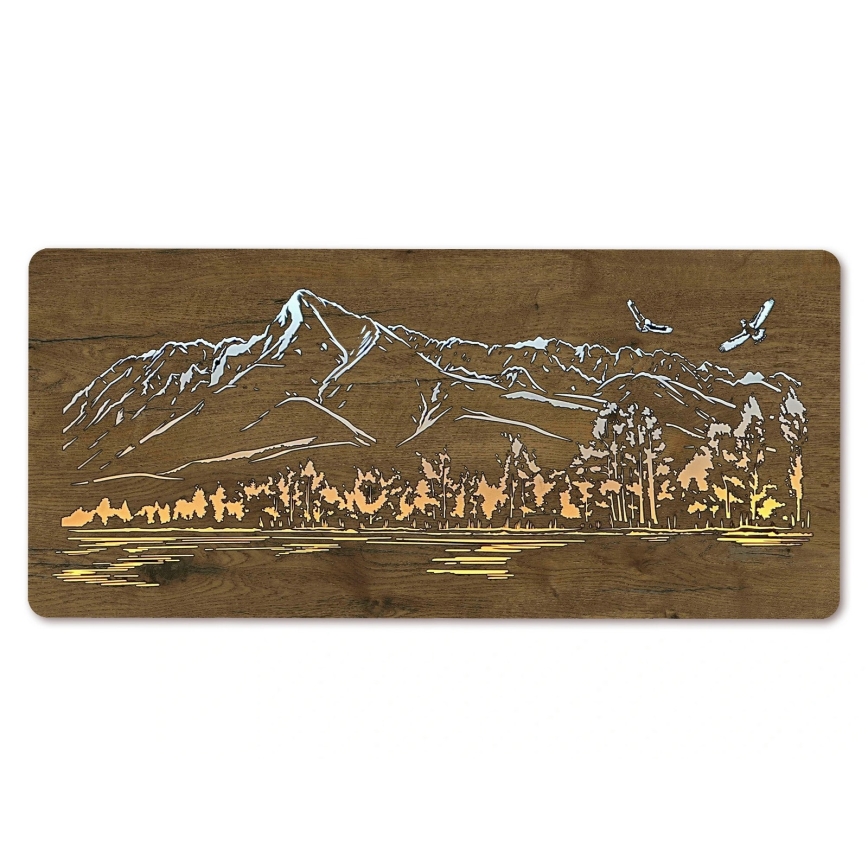 Li-Go 5589/A/DUB2 - LED Zidna dekoracija s mogućnošću prigušivanja LED/10W/5V 30000 mAh 110x50 cm hrast/Planine s pticama