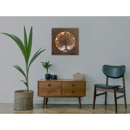 Li-Go 5652/DUB2 - LED sat s prigušivanjem LED/10W/5V 20000 mAh 42x42 cm hrast/hrast u krugu + daljinski upravljač