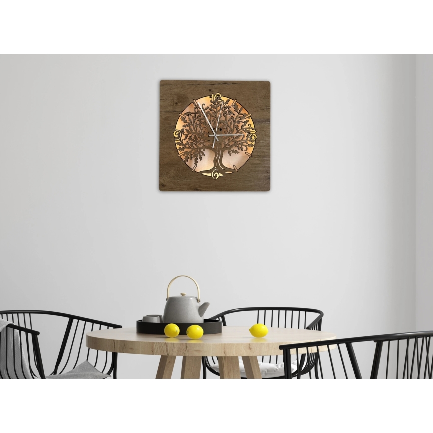 Li-Go 5652/DUB2 - LED sat s prigušivanjem LED/10W/5V 20000 mAh 42x42 cm hrast/hrast u krugu + daljinski upravljač