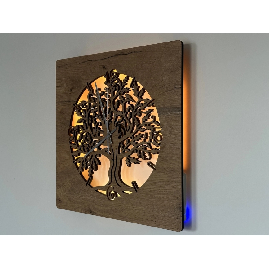 Li-Go 5652/DUB2 - LED sat s prigušivanjem LED/10W/5V 20000 mAh 42x42 cm hrast/hrast u krugu + daljinski upravljač