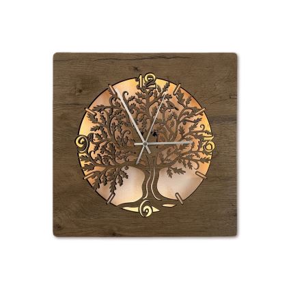 Li-Go 5652/DUB2 - LED sat s prigušivanjem LED/10W/5V 20000 mAh 42x42 cm hrast/hrast u krugu + daljinski upravljač