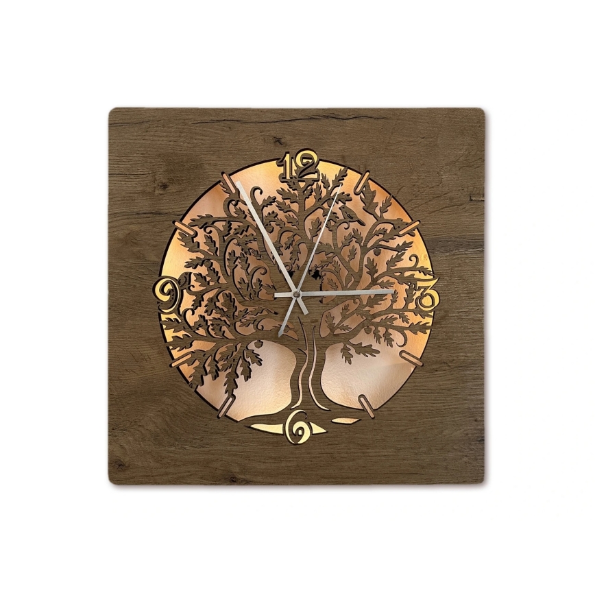 Li-Go 5652/DUB2 - LED sat s prigušivanjem LED/10W/5V 20000 mAh 42x42 cm hrast/hrast u krugu + daljinski upravljač