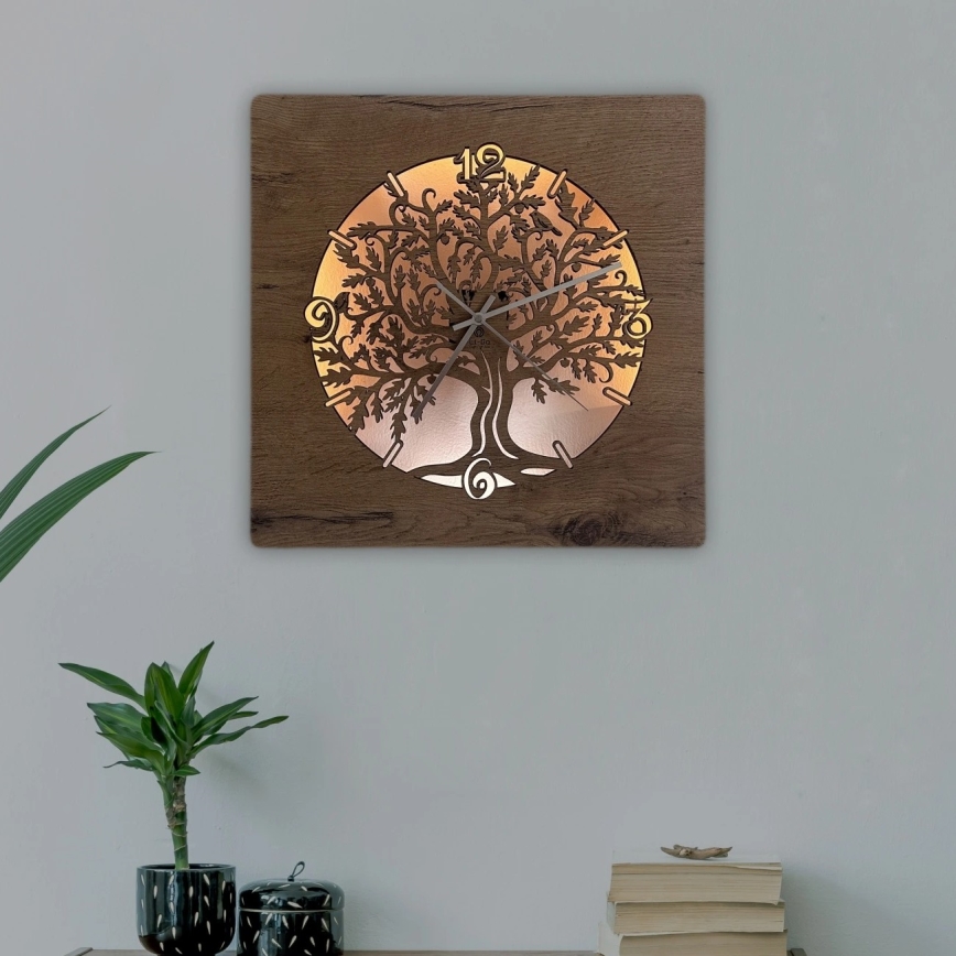 Li-Go 5652/DUB2 - LED sat s prigušivanjem LED/10W/5V 20000 mAh 42x42 cm hrast/hrast u krugu + daljinski upravljač