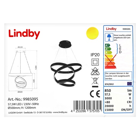 Lindby - LED Luster na sajli OLADA LED/57,5W/230V