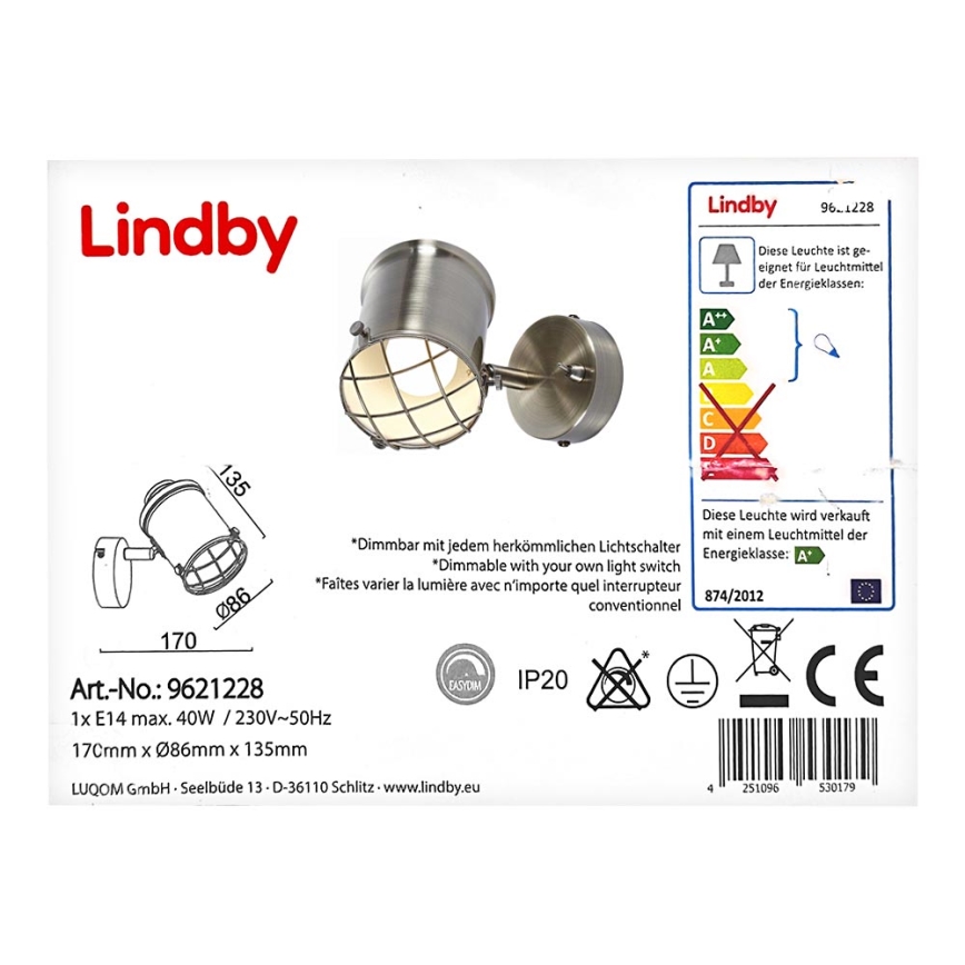 Lindby - LED Prigušiva zidna svjetiljka EBBI 1xE14/5W/230V