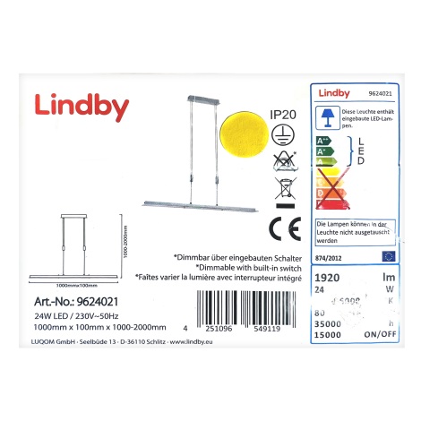 Lindby - LED Prigušivi luster na sajli SLADJA LED/24W/230V