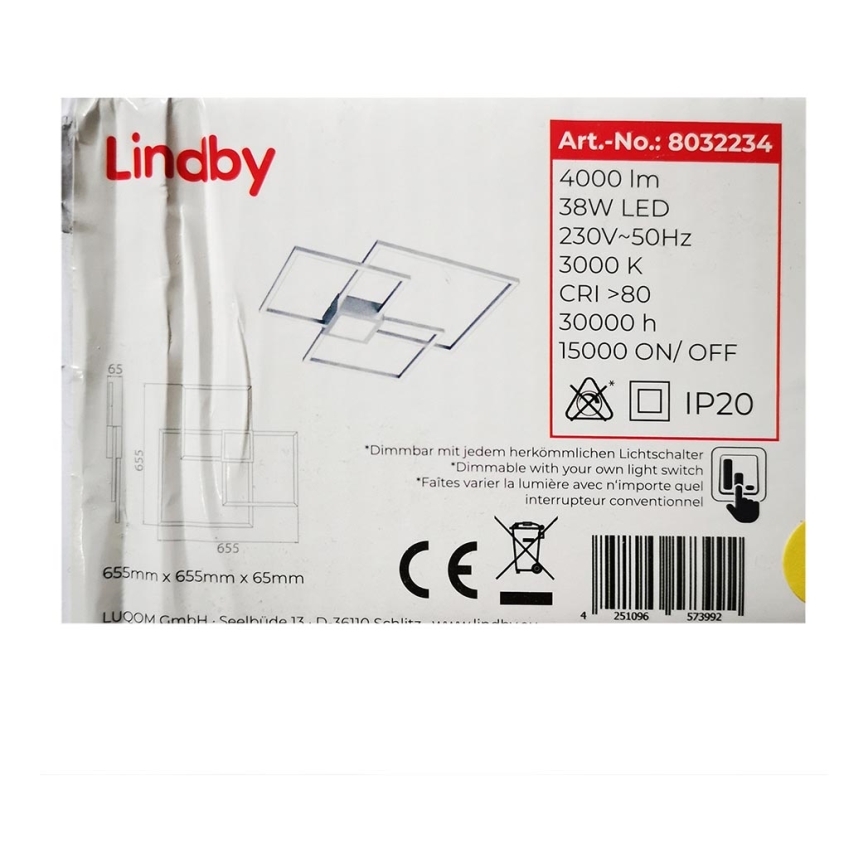 Lindby - LED Prigušivi nadgradni luster DUETTO LED/38W/230V