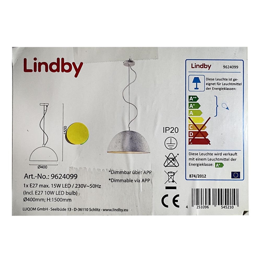 Lindby - LED RGB Prigušivi luster na sajli CAROLLE LED/10W/230V Wi-Fi Tuya