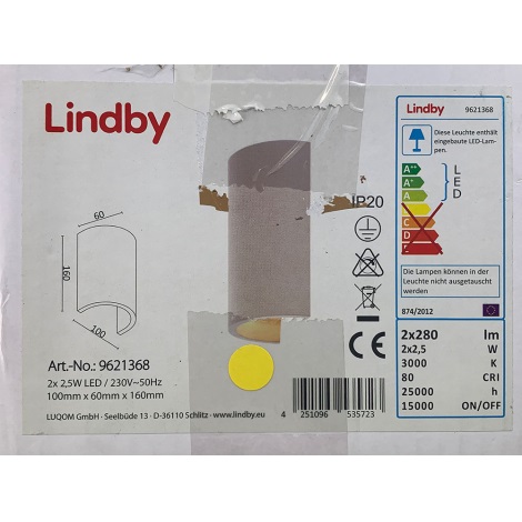 Lindby - LED Zidna svjetiljka JENKE 2xLED/2,5W/230V gips