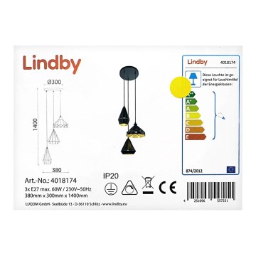 Lindby - Luster na sajli 3xE27/60W/230V